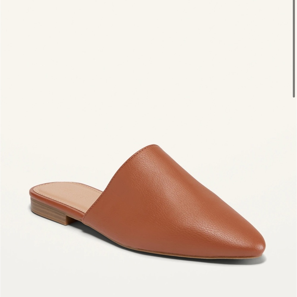 Faux-Leather Mule Almond-Toe Flats